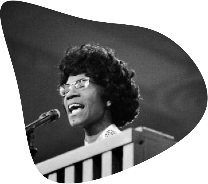 U.S. Congresswoman Shirley Chisholm speaks at a podium at the Democratic National Convention, Miami Beach, Florida, July 1972